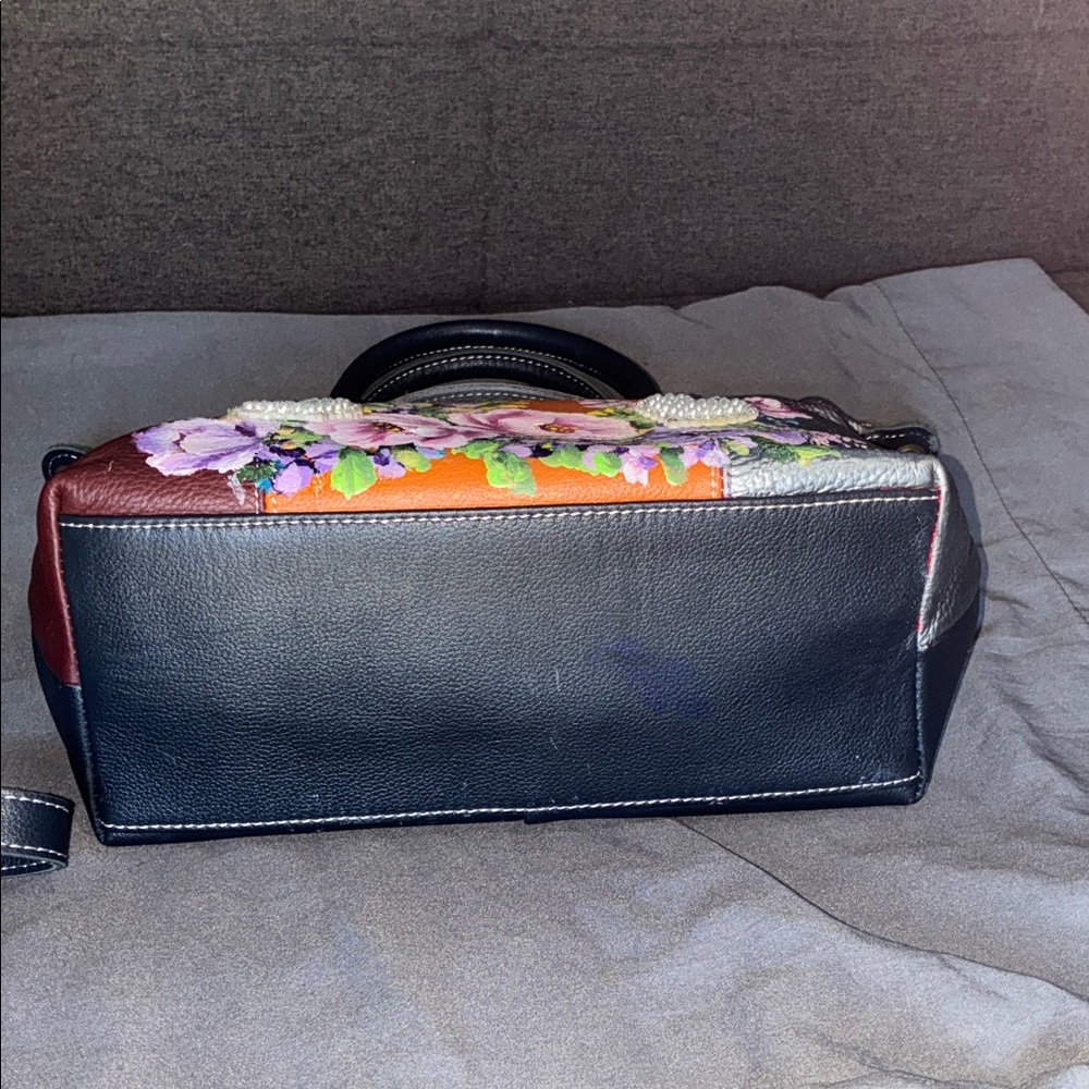 Floral Multi-Color Leather Handbag - Picture 10 of 16